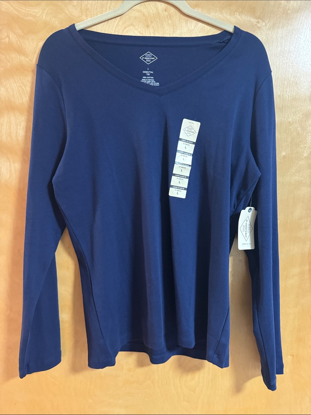 St. John's Bay Navy Long Sleeve V-Neck T‑Shirt